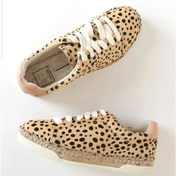 Leopard Animal Print Genuine Cow Hide Leather Dolce Vita Sneakers Espadrille 7.5 - Picture 2 of 10
